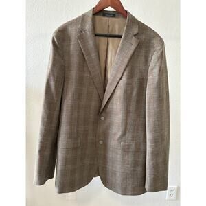 Michael Kors Mens Jacket Blazer Sports Coat Wool Linen Blend Size 44L Plaid